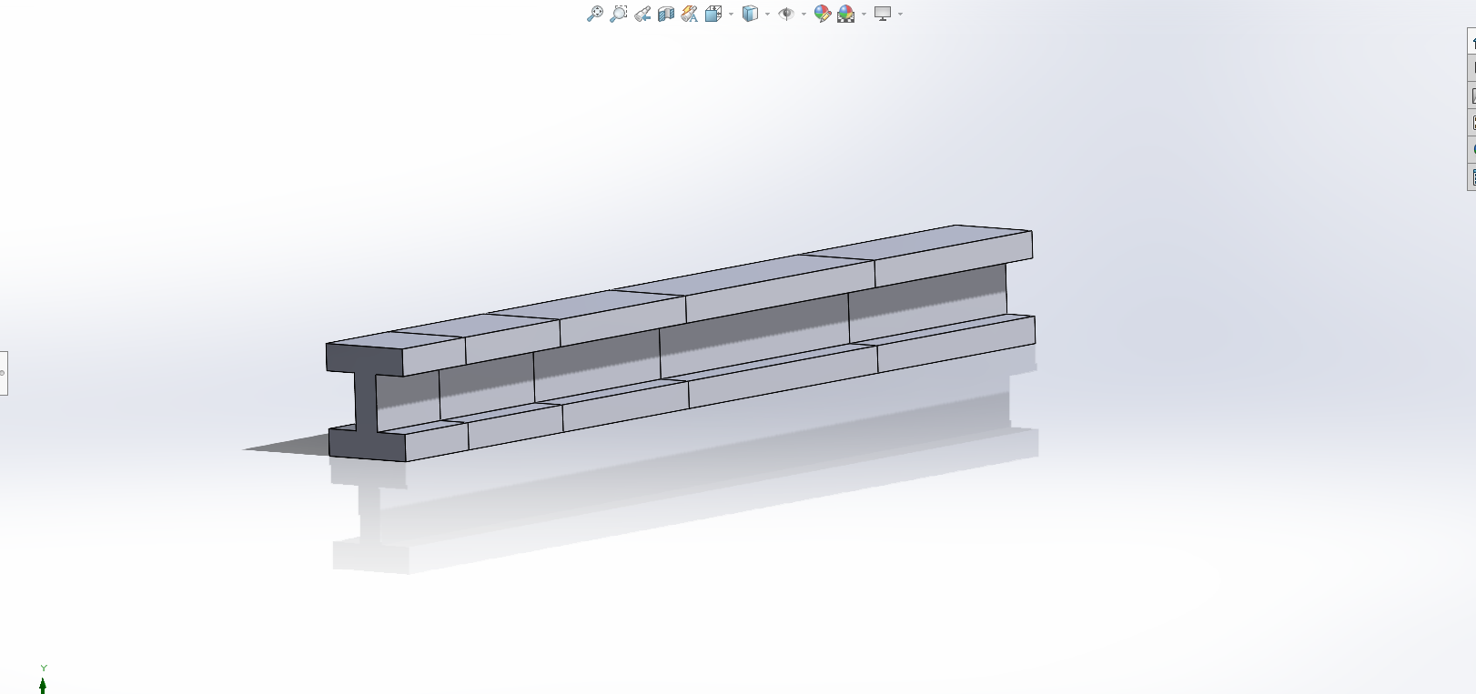 SolidWorks 3D isometric render of I-beam cross-section — flanged structural beam