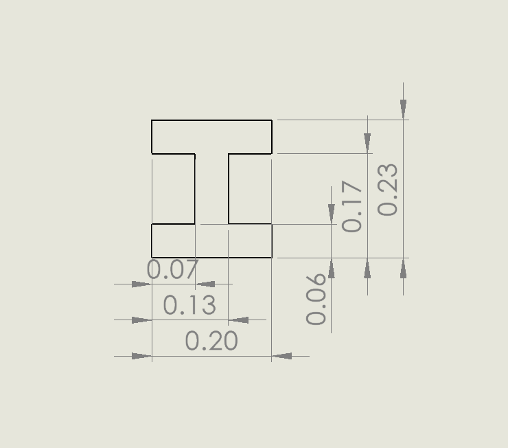 Beam span drawing — 2.0m total length with segment dimensions