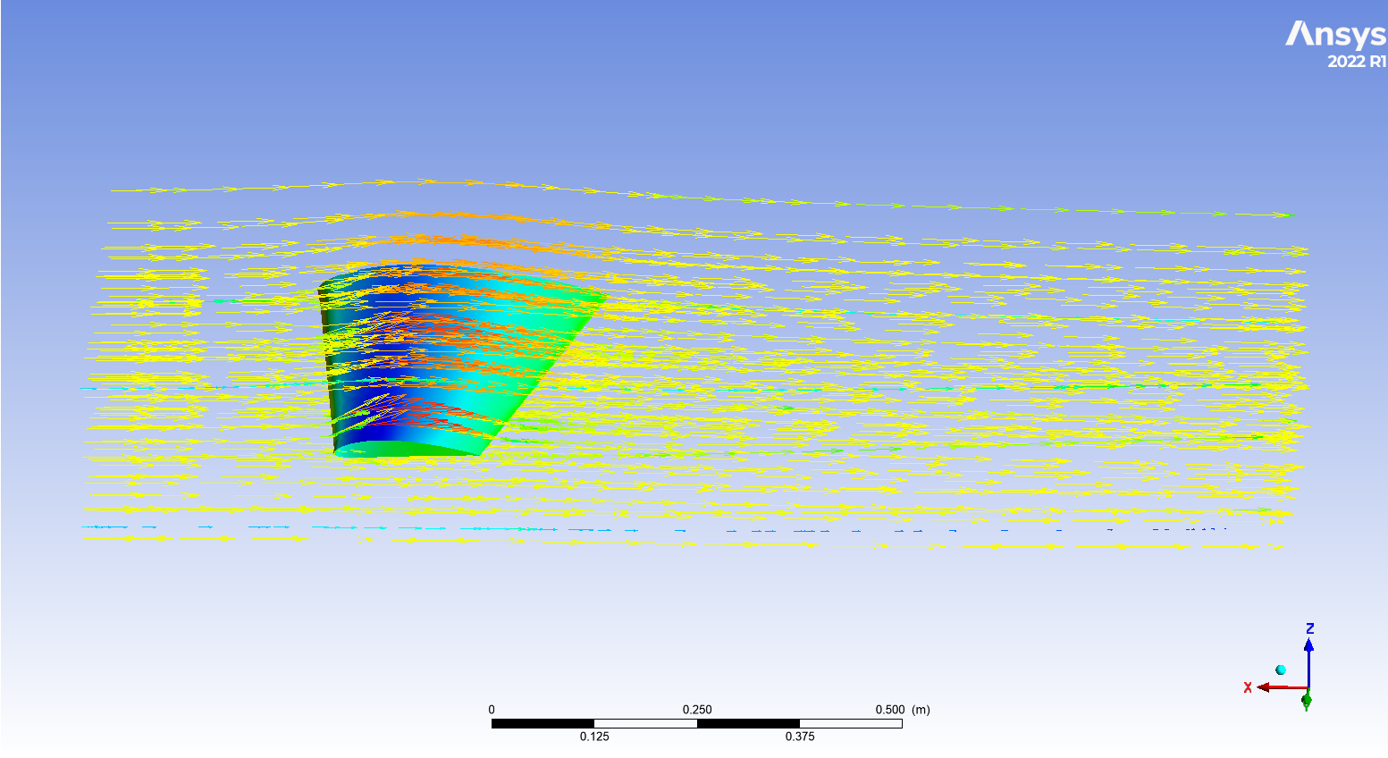 ANSYS Fluent 3D velocity vector field around wing surface