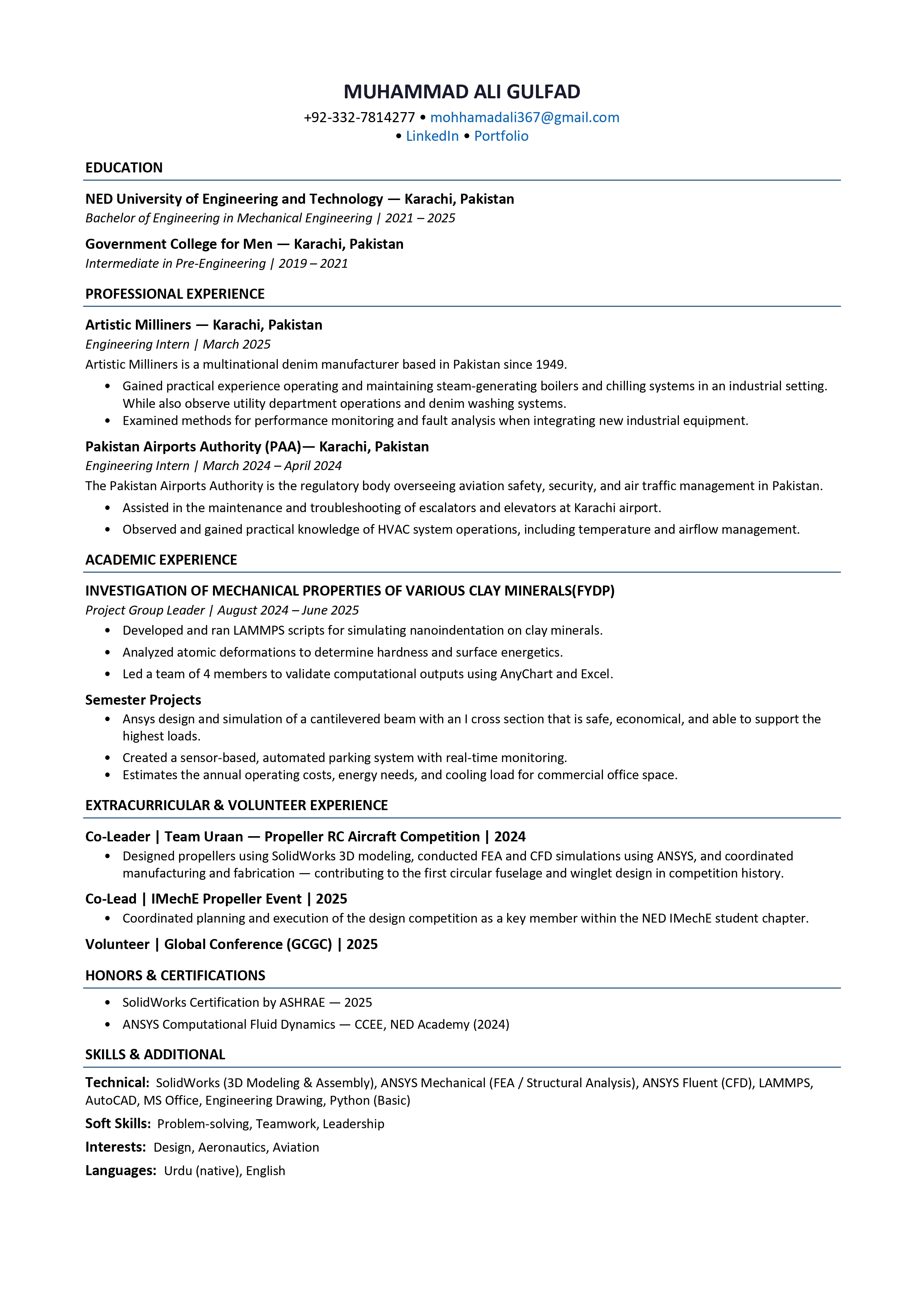 Muhammad Ali Resume