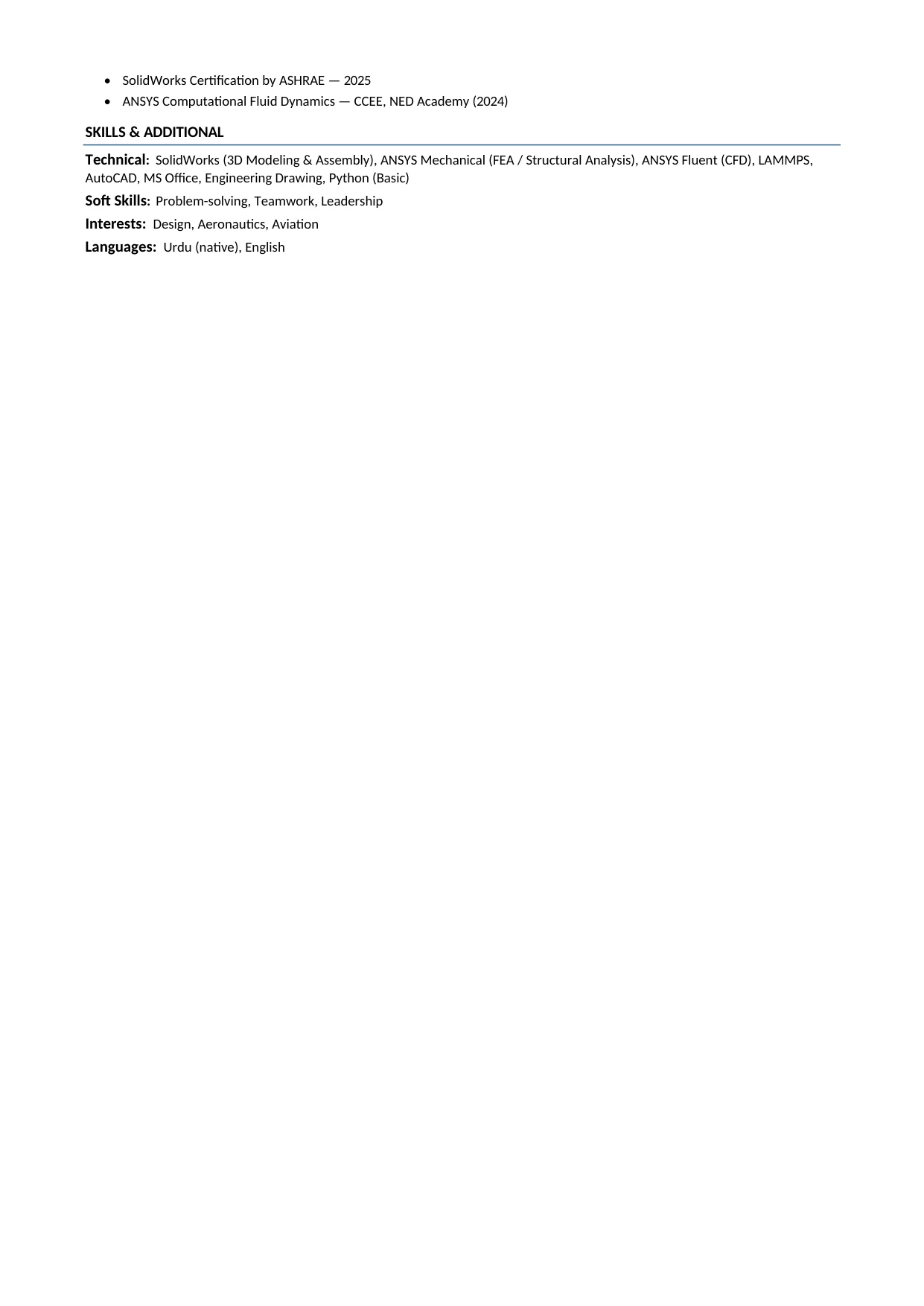 Muhammad Ali Resume — Page 2